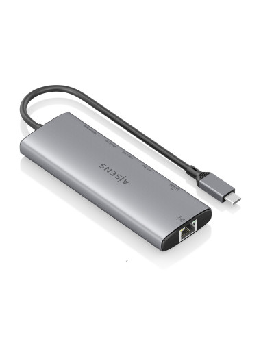 AISENS USB-C Dock 7 en 1, USB-C a 1xHDMI, 1xRJ45, 1xUSB-A 10G, 2xUSB-C 10G, 1xSD, 1xMicroSD, Gris, 20cm