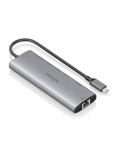 AISENS USB-C Dock 8 en 1, USB-C a 1xHDMI, 1xRJ45, 1xUSB-A 10G, 2xUSB-C 10G, 1xSD, 1xMicroSD, 1xUSB-C PD 100W, Gris, 20cm