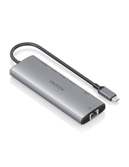 AISENS USB-C Dock 8 en 1, USB-C a 1xHDMI, 1xRJ45, 1xUSB-A 10G, 2xUSB-C 10G, 1xSD, 1xMicroSD, 1xUSB-C PD 100W, Gris, 20cm