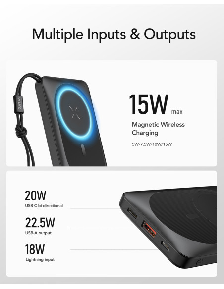 VEGER MagOn W1151-B 10000mAh powerbank Magnetic Wireless PD20W