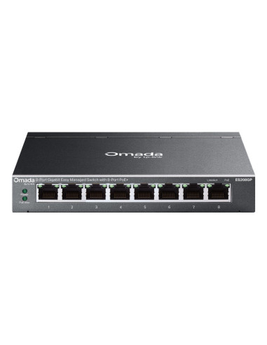 TP-Link Omada ES208GP switch Gestionado L2 Gigabit Ethernet (10 100 1000) Energía sobre Ethernet (PoE) DIN rail Negro