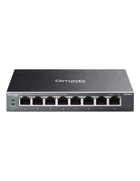 TP-Link Omada ES208GP switch Gestionado L2 Gigabit Ethernet (10 100 1000) Energía sobre Ethernet (PoE) DIN rail Negro