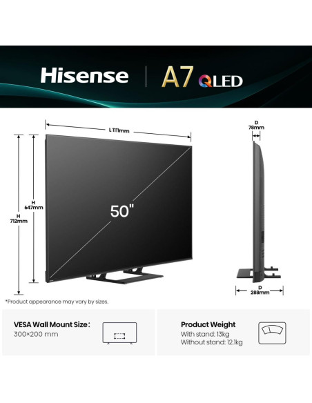 Hisense A7Q 50A7Q 127 cm (50") 4K Ultra HD Smart TV Wifi Negro
