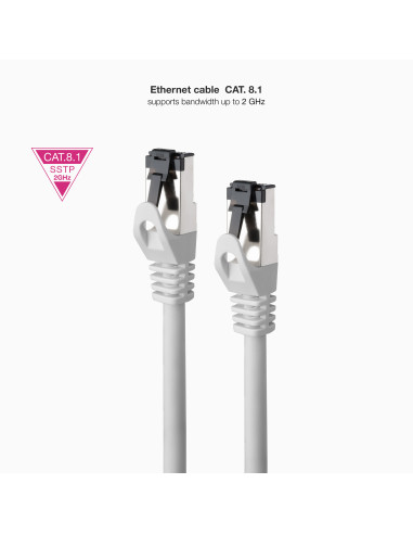 Nanocable Cable de Red Latiguillo Cat.8.1 2GHz LSZH SSTP AWG26, Gris, 1 m