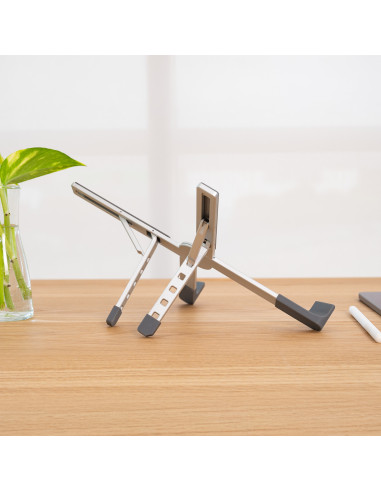 TooQ Soporte elevador plegable de aluminio para portátiles, Plata