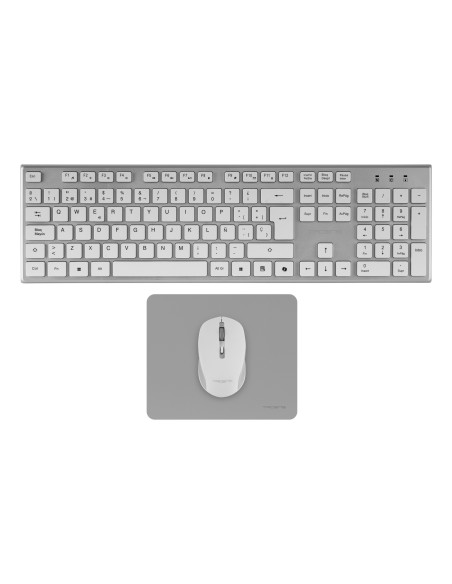Tacens 6ZENITHWPT teclado Ratón incluido Hogar   Oficina RF inalámbrico QWERTY Portugués Plata, Blanco