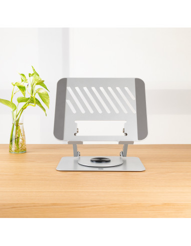 TooQ Soporte Elevador con rotación 360° y ajustable, para dispositivos de 11”-17”, Color Plata
