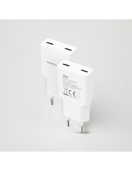 Nanocable Cargador 2xUSB-C PD 20W, Blanco