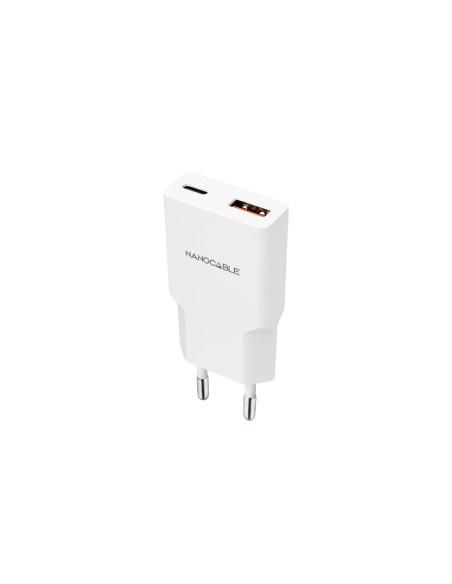 Nanocable Cargador USB-C PD 25W + USB-A QC 25W, Blanco