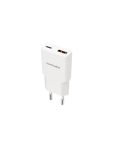 Nanocable Cargador USB-C PD 30W + USB-A QC 30W, Blanco