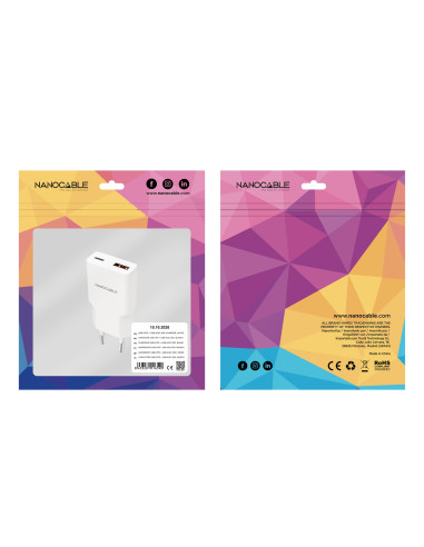 Nanocable Cargador USB-C PD 30W + USB-A QC 30W, Blanco