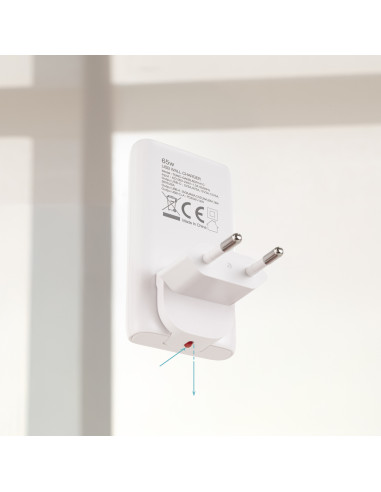 TooQ Cargador de viaje Tipo C y Tipo A, GaN 65W, USB-C PD + USB-A QC, Blanco