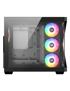 XYZ QUBEX, TORRE GAMING,DUAL CHAMBER, 4x VENTILADORES, A-RGB, MESH DUAL ,BTF, TYPO C, ATX, NEGRA