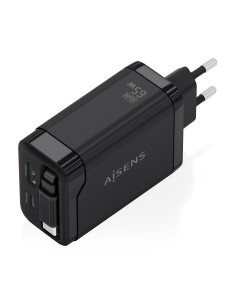 AISENS Cargador GaN 65W, 1xUSB-C Cable Retractil, 1xUSB-C PD3.0, 1xUSB-A QC3.0, Negro 2
