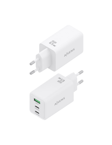 AISENS Cargador GaN 65W, 2xUSB-C PD3.0 QC4.0, 1xUSB-A QC3.0, Blanco