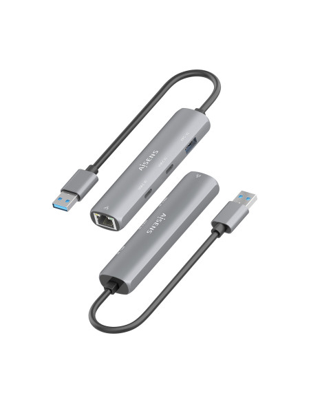 AISENS USB3.0 Dock USB-A A Ethernet Gigabit + Hub 2xUSB-C+1xUSB-A, Gris, 15cm