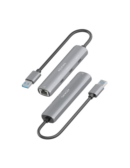 AISENS USB3.0 Dock USB-A A Ethernet Gigabit + Hub 3xUSB-C, Gris, 15cm