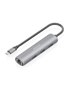 AISENS Dock USB-C A Ethernet Gigabit + Hub 3xUSB-A, Gris, 15cm