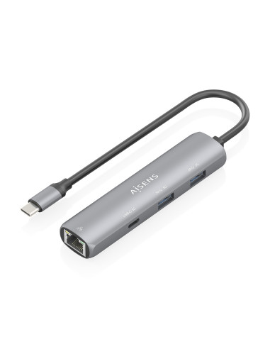 AISENS Dock USB-C A Ethernet Gigabit + Hub 1xUSB-C+2xUSB-A, Gris, 15cm