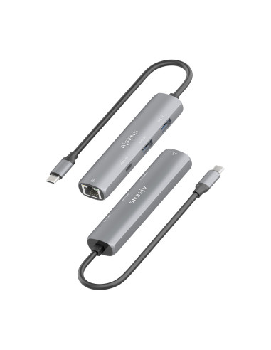 AISENS Dock USB-C A Ethernet Gigabit + Hub 1xUSB-C+2xUSB-A, Gris, 15cm