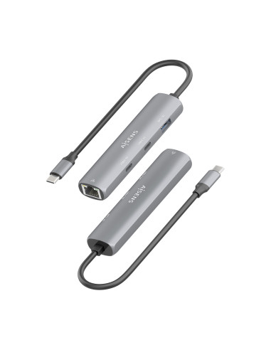 AISENS Dock USB-C A Ethernet Gigabit + Hub 2xUSB-C+1xUSB-A, Gris, 15cm