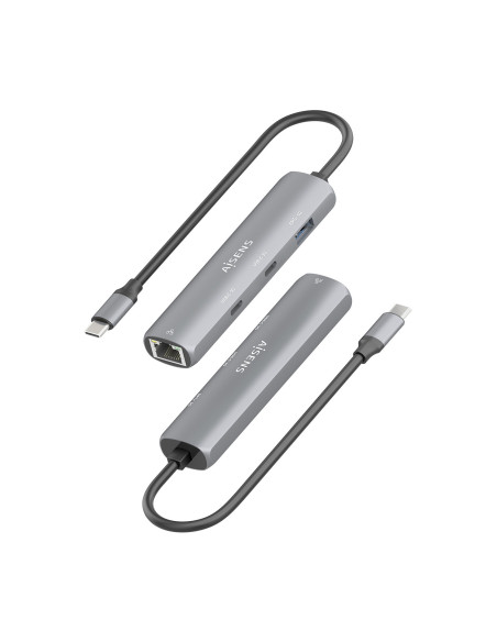 AISENS Dock USB-C A Ethernet Gigabit + Hub 2xUSB-C+1xUSB-A, Gris, 15cm