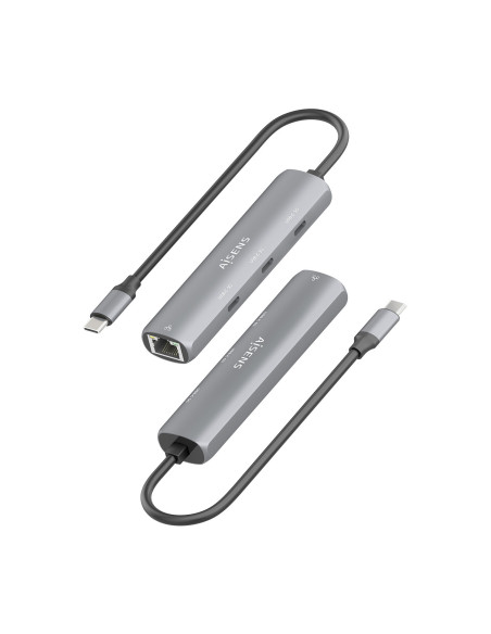 AISENS Dock USB-C A Ethernet Gigabit + Hub 3xUSB-C, Gris, 15cm