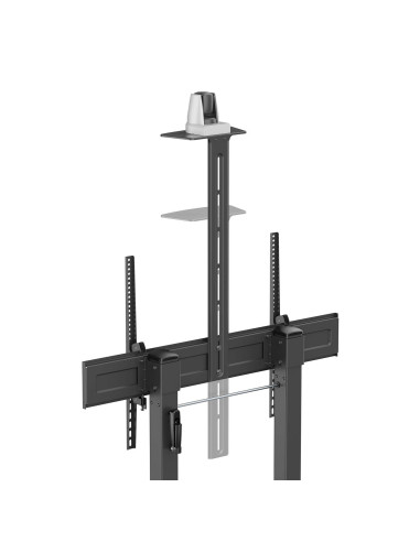 AISENS Soporte De Suelo Eco Con Ruedas Y Manivela, Bandeja Para DVD Y Soporte De Camara Para Monitor TV 120kg De 60"-100", Negro