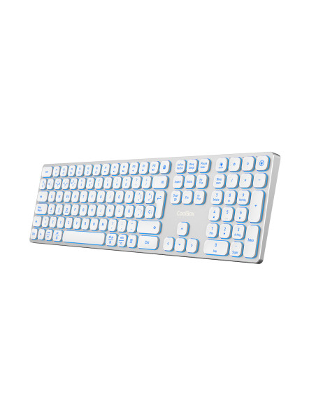 CoolBox TECLADO INALAMBRICO RETROILUMINADO MOONLIGHT KEY B431 USB-C+BT5.1+RF2.4G BLANCO DE ALUMINIO