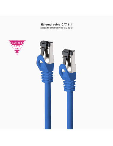 Nanocable Cable de Red Latiguillo Cat.8.1 2GHz LSZH SSTP AWG26, Azul, 0,5 m