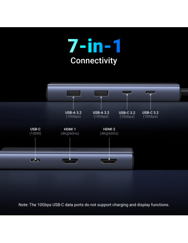Ugreen 7-in-1 USB-C Hub CM498 Acoplamiento Base Gris