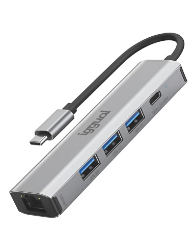 iggual IGG320181 hub de interfaz USB 3.2 Gen 1 (3.1 Gen 1) Type-A 5000 Mbit s Gris