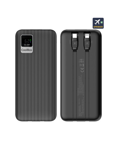 CoolBox POWERBANK DP10 10000MAH LCD+CABLES INTEGRADOS USB-C+LIGHTING NEGRO CARGA RAPIDA