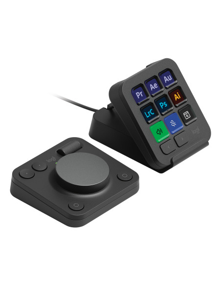Logitech MX Creative Console, keypad programable con 9 teclas LCD personalizables y dial de control para diseño gráfico,