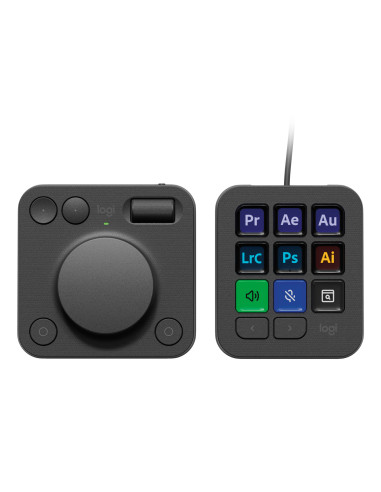 Logitech MX Creative Console, keypad programable con 9 teclas LCD personalizables y dial de control para diseño gráfico,