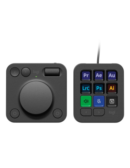 Logitech MX Creative Console, keypad programable con 9 teclas LCD personalizables y dial de control para diseño gráfico,