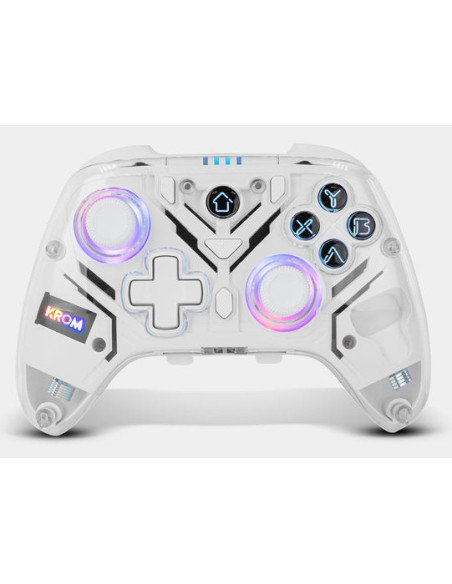 Krom NXKROMKRYSTAL mando y volante Transparente, Blanco Bluetooth USB Gamepad Analógico Digital Android, Nintendo Switch,