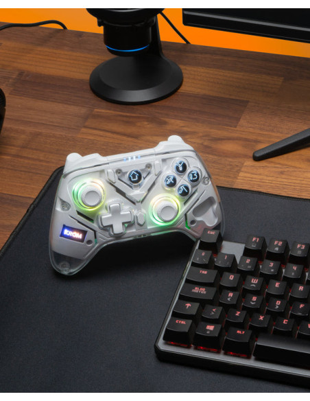 Krom NXKROMKRYSTAL mando y volante Transparente, Blanco Bluetooth USB Gamepad Analógico Digital Android, Nintendo Switch,