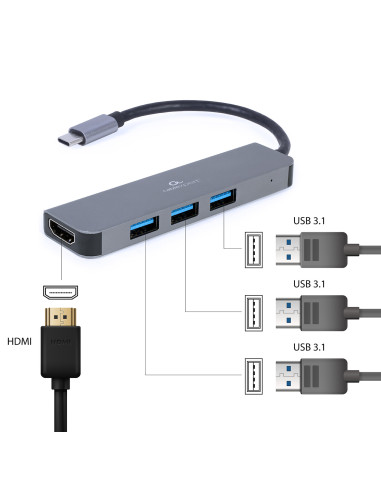 Gembird A-CM-COMBO2-01 base para portátil y replicador de puertos USB 3.2 Gen 1 (3.1 Gen 1) Type-C Gris