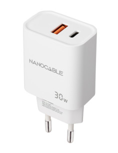 Nanocable Cargador USB-C PD + USB-A QC 30W, Blanco