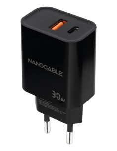 Nanocable Cargador USB-C PD + USB-A QC 30W, Negro
