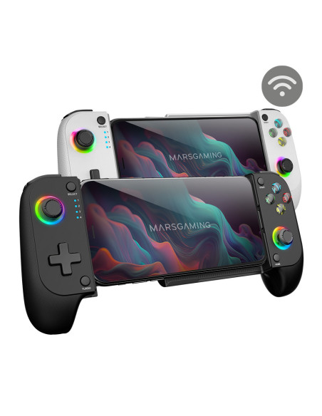Mars Gaming MGPX, Gamepad Bluetooth 5.0 2en1, RGB Neon, Vibración Dual y Función Turbo, Soporte Smartphone Hasta 6.8", Mando