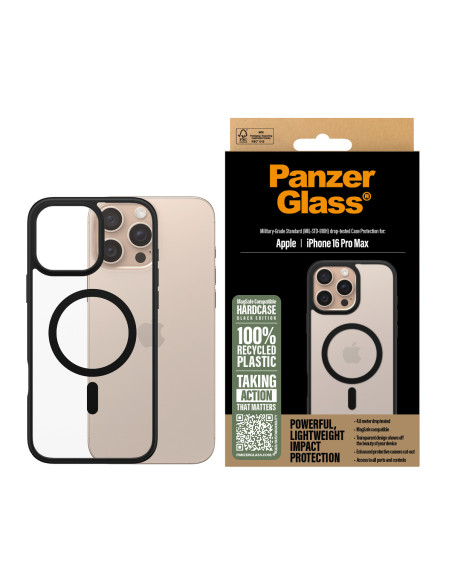 PanzerGlass ® HardCase Transparent w. Black MagSafe & Frame iPhone 16 Pro Max funda para teléfono móvil Negro