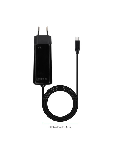 TooQ Cargador de portátil GAN USB-C PD 45W, Negro
