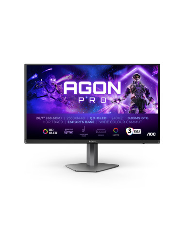 AOC AGON PRO AG276QZD2 pantalla para PC 67,3 cm (26.5") 2560 x 1440 Pixeles Quad HD QD-OLED Negro, Gris