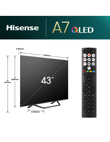 Hisense 43A7NQ 109,2 cm (43") 4K Ultra HD Smart TV Wifi Gris 250 cd   m²