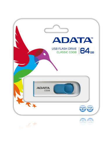 ADATA 64GB C008 unidad flash USB USB tipo A 2.0 Azul, Blanco