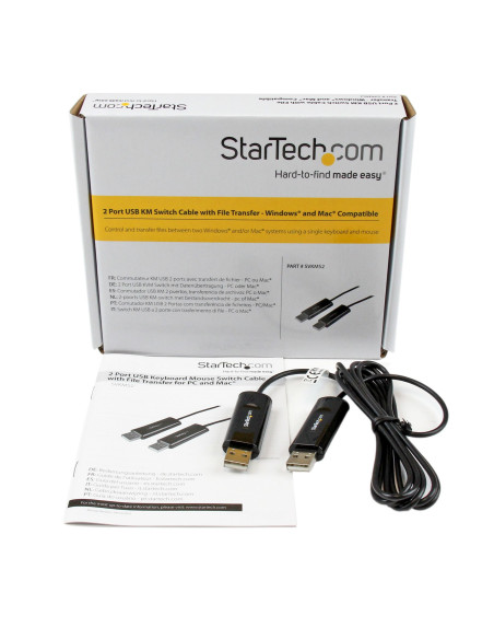 StarTech.com Cable Switch Conmutador KM USB de 2 Puertos con Transferencia de Datos Archivos para Mac o PC