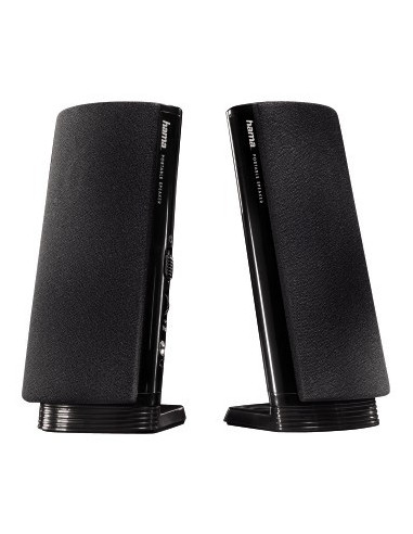 Hama | Altavoz estéreo con conexión USB A y Jack de 3,5mm, control de volumen integrado, color negro.