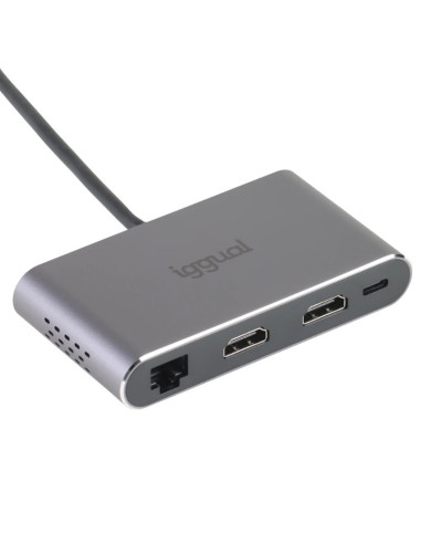 iggual Hub C 8 en 1 2xHDMI 2xUSB 2xSD RJ45 PD100W